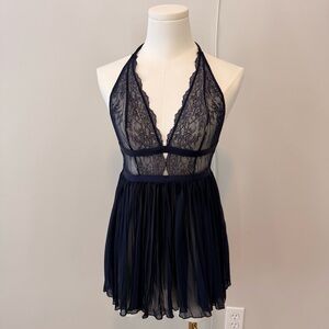 Elegant Lace Halter Babydoll - Navy blue